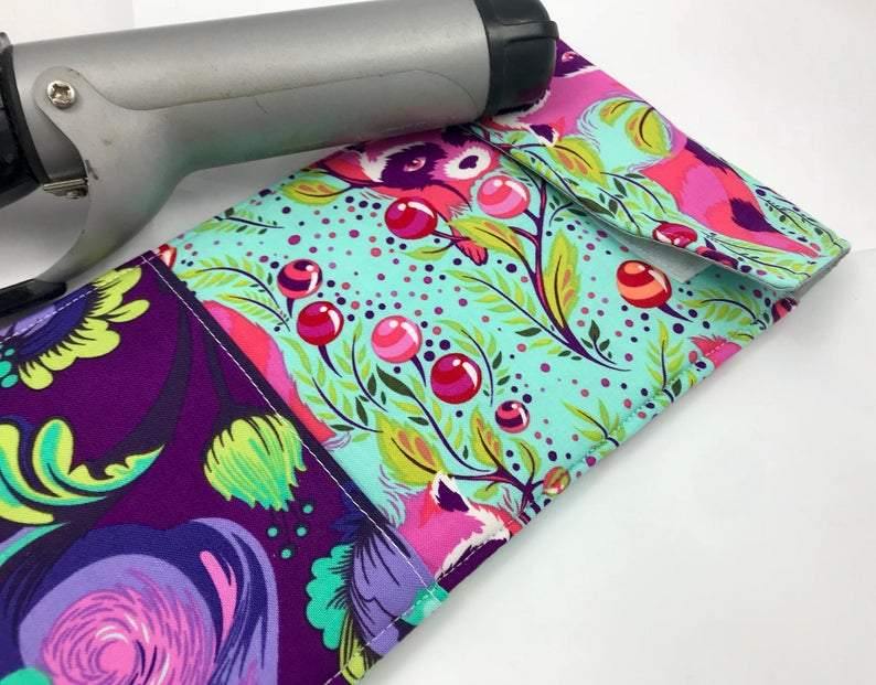 Raccoon Curling Iron Holder, Green Flat Iron Bag, Iron Sleeve, Purple - EcoHip Custom Designs