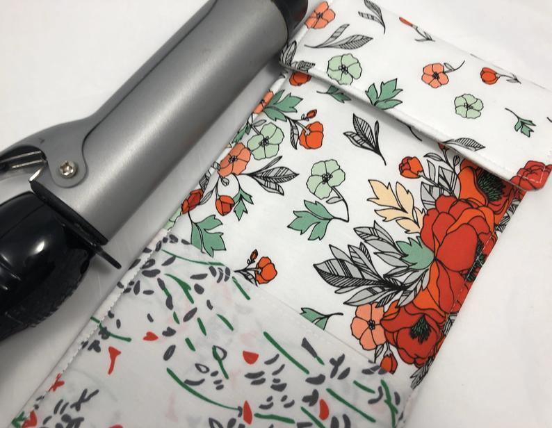 Red Curling Iron Holder, Flat Iron Case, Travel Hair Straightener Sleeve, Floral, White - EcoHip Custom Designs