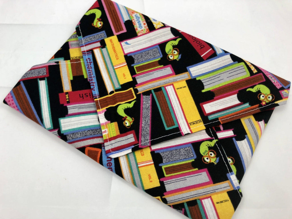 Reusable Sandwich Bag Wrap, Black, Bookworm, Book Lover - EcoHip Custom Designs