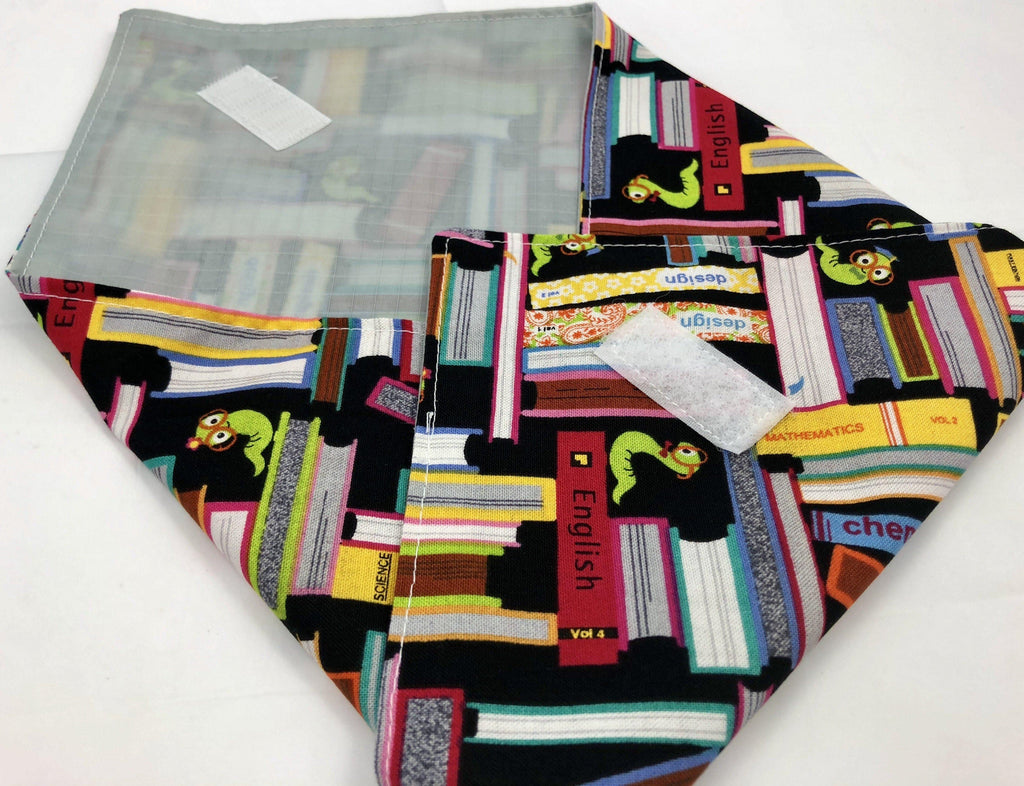Reusable Sandwich Bag Wrap, Black, Bookworm, Book Lover - EcoHip Custom Designs