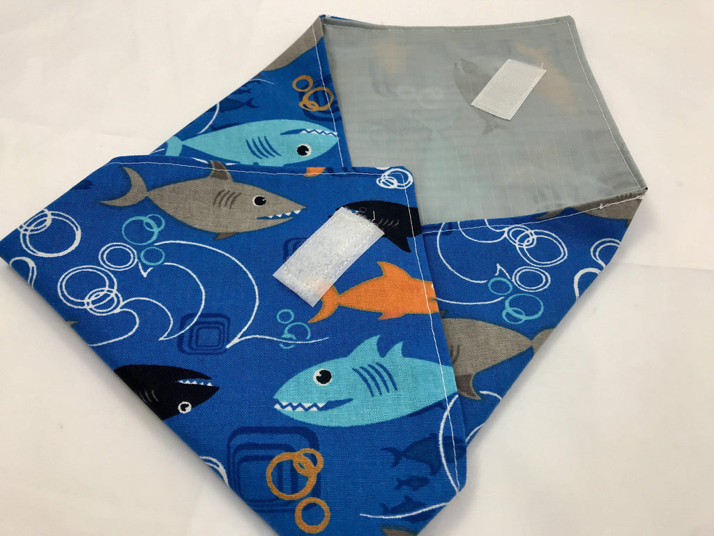 Reusable Sandwich Bag Wrap, Boy’s School Lunch, Eco Lunch Napkin, Sharks - EcoHip Custom Designs
