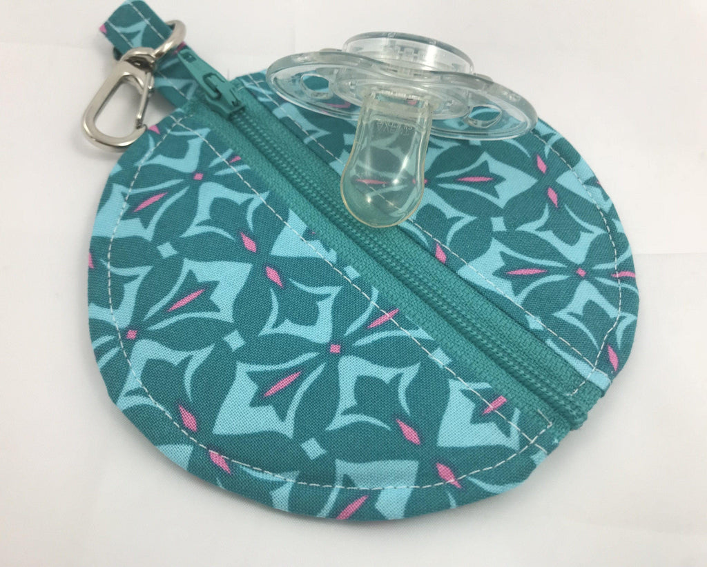 Round Earbud Case, Blue Air Pod Pouch, Lens Cap Holder, Tiny Zipper Pouch, Teal - EcoHip Custom Designs