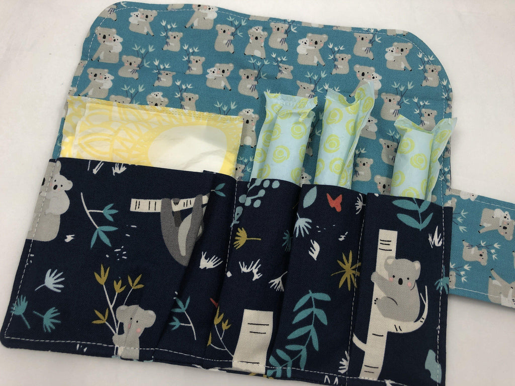 Tampon and Sanitary Pouch, Feminine Products Cozy, Tampon Wallet, Koala Bear - EcoHip Custom Designs