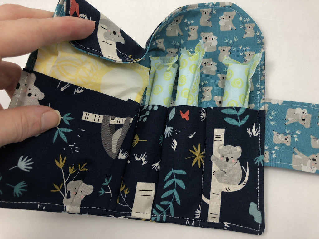 Tampon and Sanitary Pouch, Feminine Products Cozy, Tampon Wallet, Koala Bear - EcoHip Custom Designs
