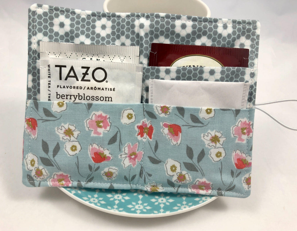 Tea Bag Wallet, Tea Holder,  Business Card Case, Tea Drinker Gift, Floral Sparkle - EcoHip Custom Designs