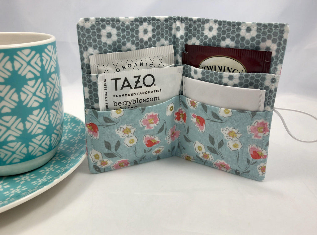 Tea Bag Wallet, Tea Holder,  Business Card Case, Tea Drinker Gift, Floral Sparkle - EcoHip Custom Designs