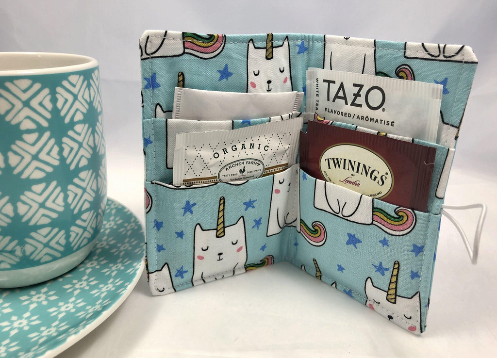 Tea Caddy, Travel Tea Bag Wallet, Gift Card Case, Tea Lover Gift, Caticorn - EcoHip Custom Designs