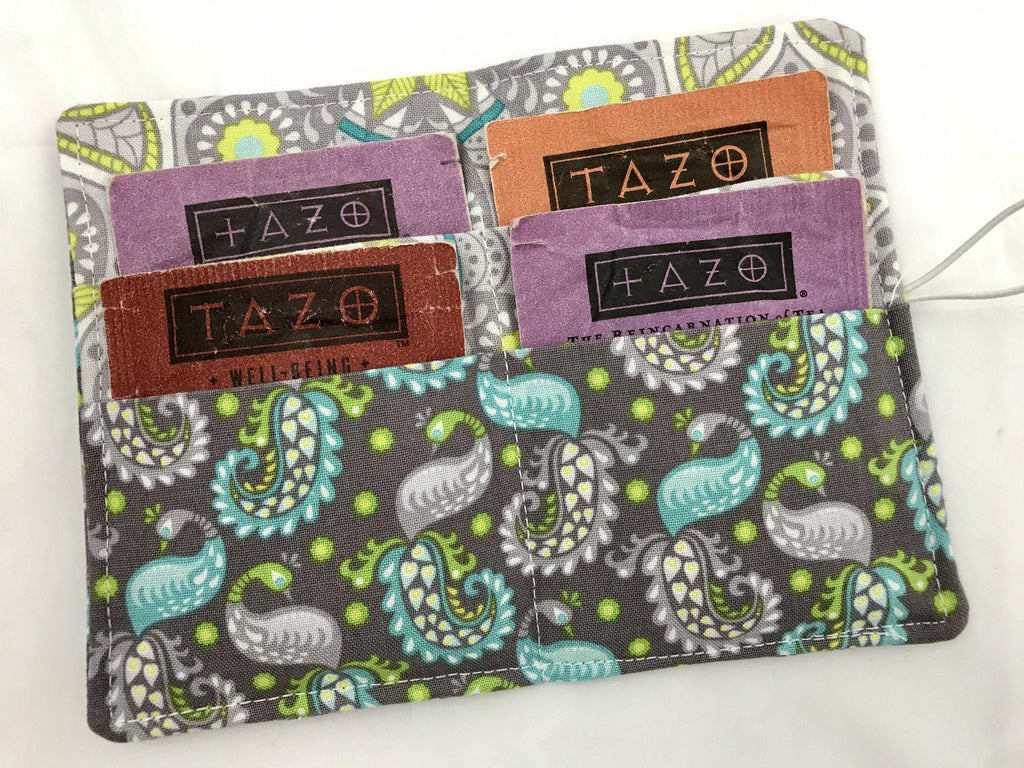 Teabag Organizer, Travel Tea Bag Wallet, Business Card Holder, Paisley, Gray - EcoHip Custom Designs