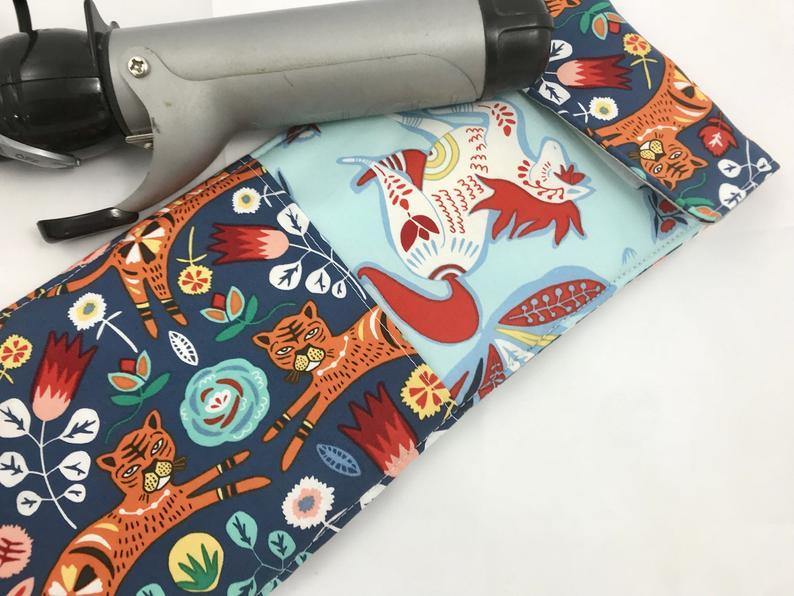 Tigers, Curling Iron Holder, Blue Flat Iron Bag, Travel Curling Wand Sleeve - EcoHip Custom Designs