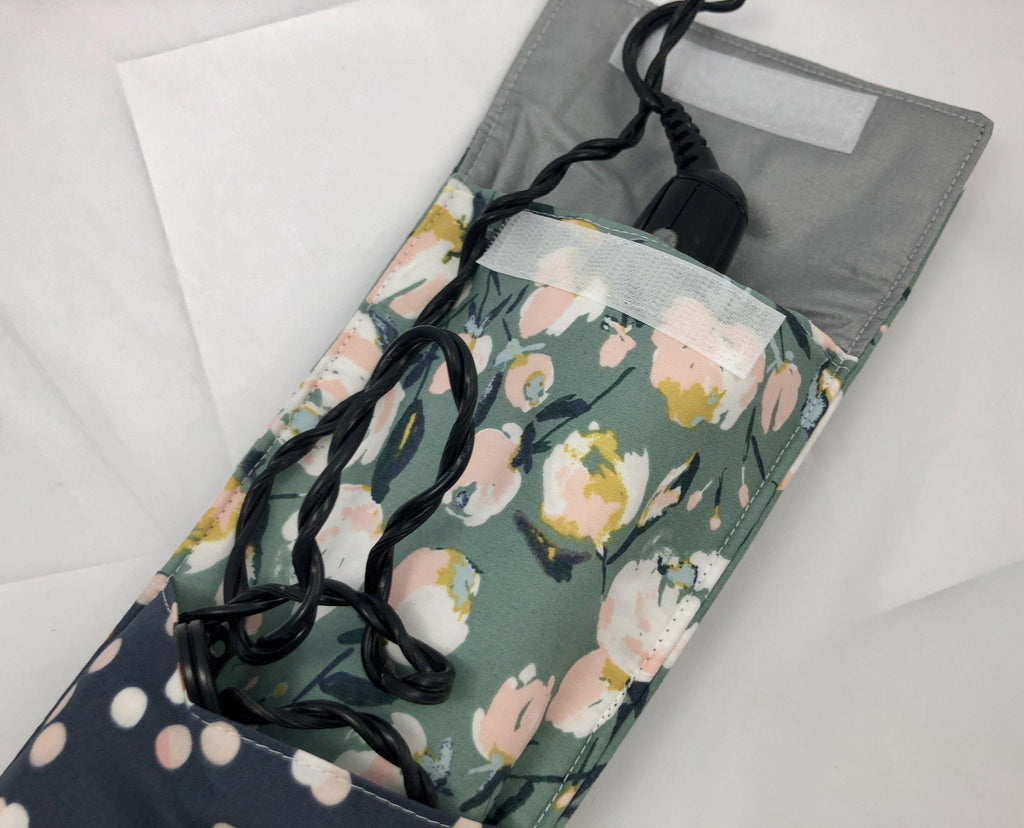 Travel Curling Iron Bag, Flat Iron Sleeve, Curling Wand Case, Blooms Pink - EcoHip Custom Designs