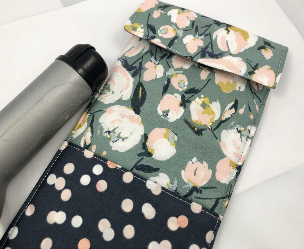 Travel Curling Iron Bag, Flat Iron Sleeve, Curling Wand Case, Blooms Pink - EcoHip Custom Designs