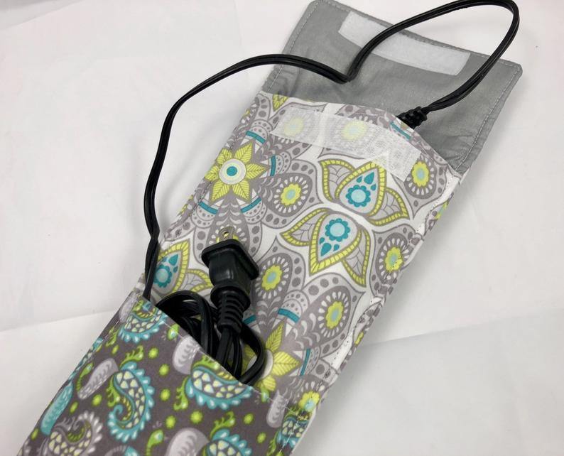 Travel Curling Iron Case, Gray Flat Iron Bag, Heat Resistant Cover, Hair Dressers Gift - EcoHip Custom Designs