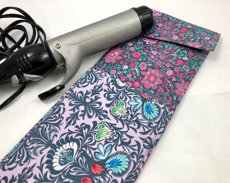 Travel Curling Iron Cover, Purple Flat Iron Case, Curling Wand Bag, Lilac - EcoHip Custom Designs