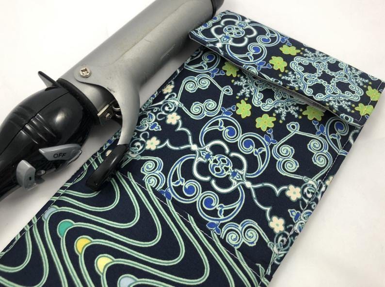 Travel Curling Iron Holder,  Blue Flat Iron Cover, Curling Wand Bag, Hair Bag - EcoHip Custom Designs