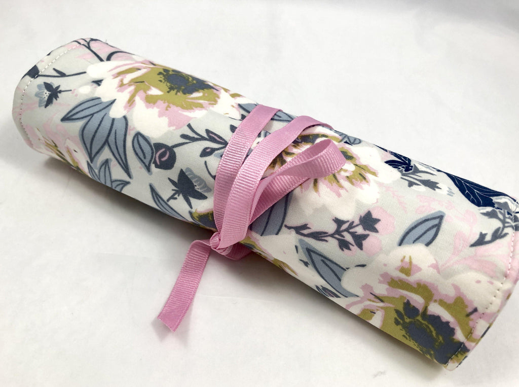 Travel Jewelry Case, Fabric Jewelry Bag Roll, Posy Ethereal - EcoHip Custom Designs