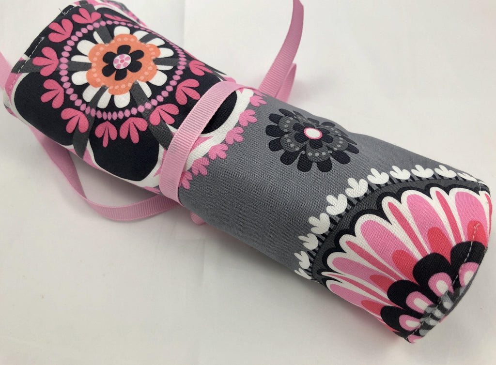 Travel Jewelry Case, Ring Holder, Fabric Jewelry Roll, Pink, Gray - EcoHip Custom Designs