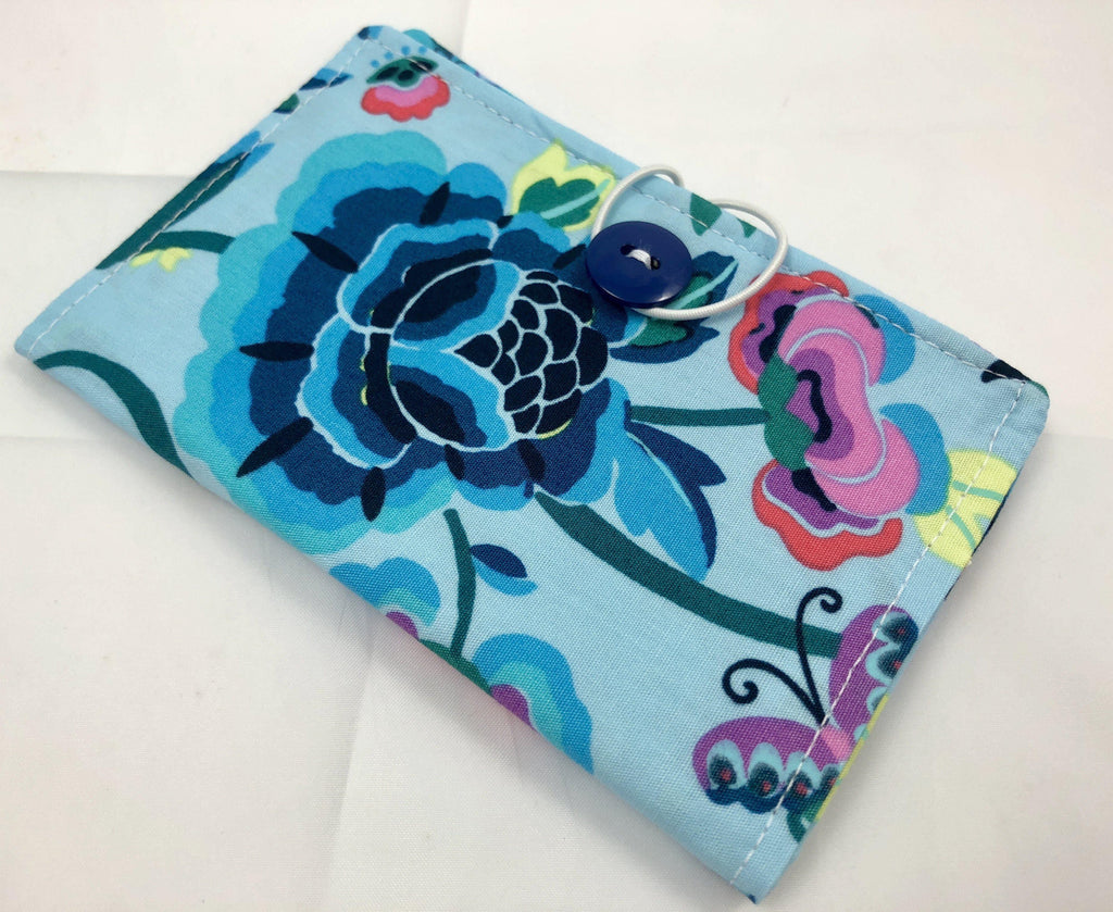 Travel Tea Wallet, Blue Tea Bag Wallet, Gift Card Case, Purse Organizer, Butterflies - EcoHip Custom Designs