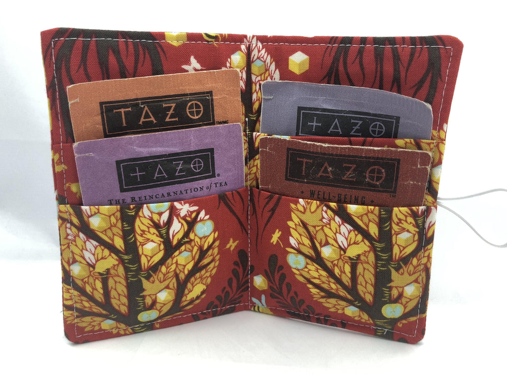 Tree of Life Tea Bag Wallet, Travel Teabag Holder, Gift Card Case, Red - EcoHip Custom Designs