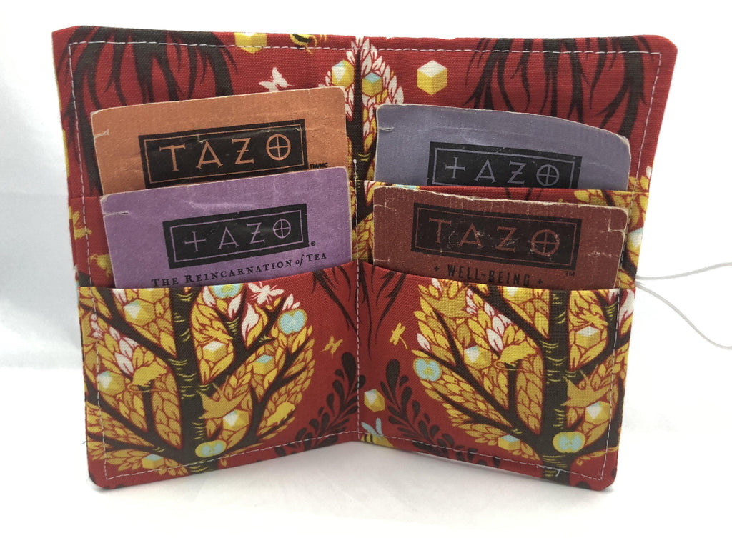 Tree of Life Tea Bag Wallet, Travel Teabag Holder, Gift Card Case, Red - EcoHip Custom Designs