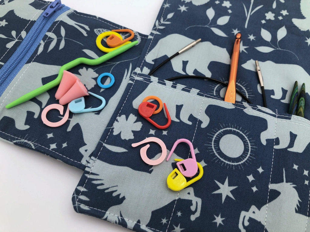 Unicorn Interchangeable Knitting Needle Case, Needle Storage, Crochet Hook Bag, Animals - EcoHip Custom Designs