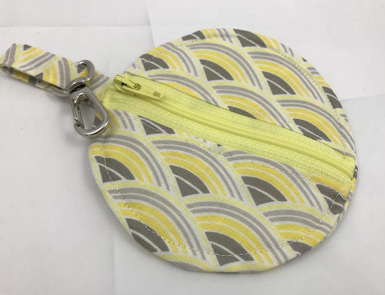 Yellow Ear Bud Case, Round Earpod Cozy, Lip Balm Pouch, Purse Accessory, Gray - EcoHip Custom Designs