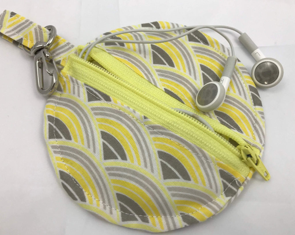 Yellow Ear Bud Case, Round Earpod Cozy, Lip Balm Pouch, Purse Accessory, Gray - EcoHip Custom Designs